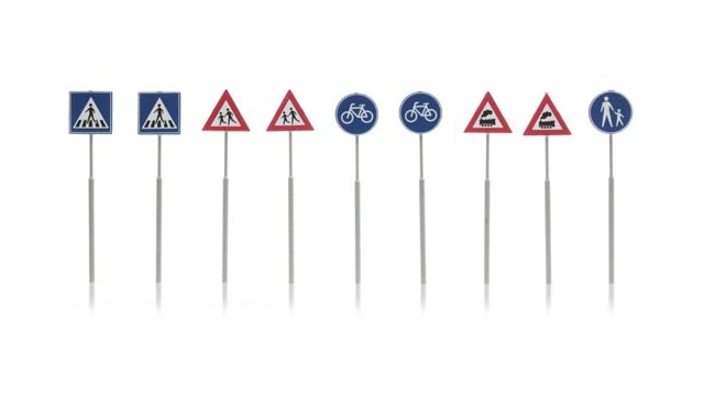 NL-verkeersborden: voetganger, fiets, trein, 9 st.